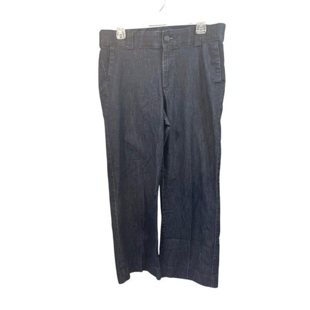 Waistband Denim Wide‎ Leg Cropped Jeans Dark Wash Womens 14 Short